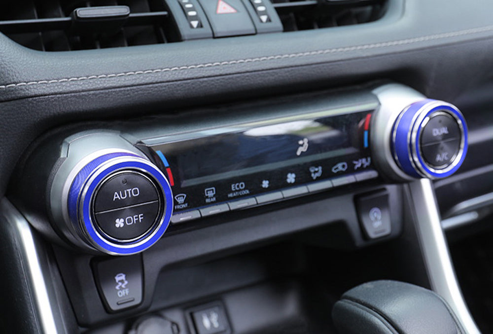 2x Blue Aluminum AC Climate Control Knob Decoration Covers For Toyota 19-up RAV4