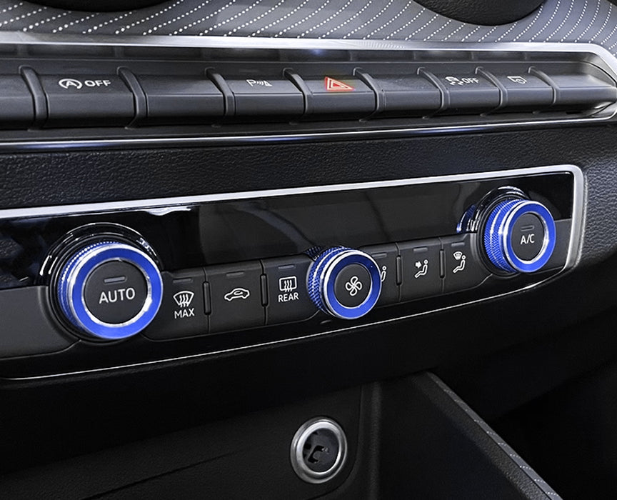 3pc Blue Aluminum AC Climate Controls Knob Covers For Audi 2015-20 A3 & 19-up Q3