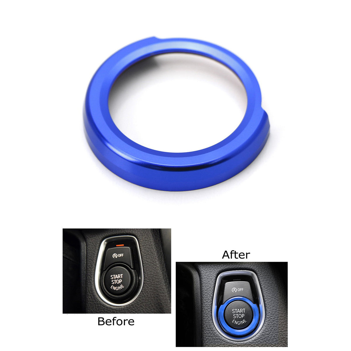 Blue Aluminum Keyless Engine Push Start Button Decoration Ring Trim Fo