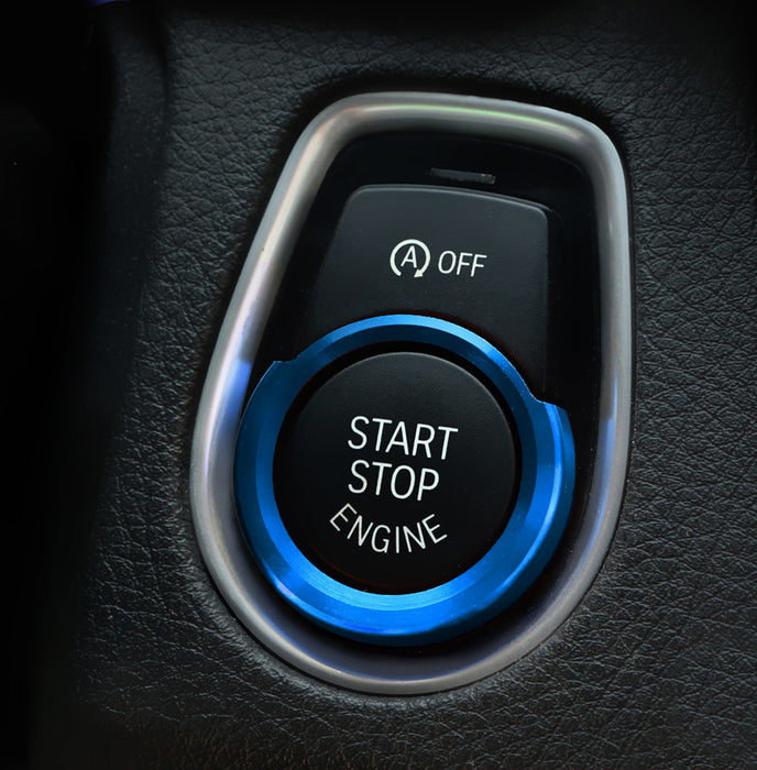 Blue Aluminum Keyless Engine Push Start Button Decoration Ring Trim For BMW