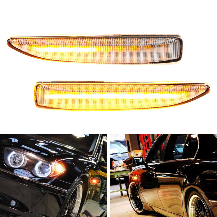 iJDMTOY Euro Smoked Lens Amber Full LED Front Side Marker Light Kit  Compatible With BMW 1 3 5 Series, etc, Replace OEM Amber/Clear Sidemarker  Lamps