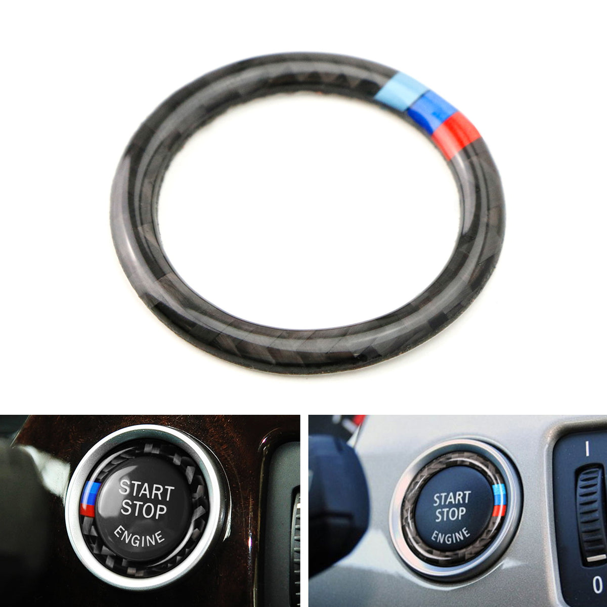 Anneau Décoratif Carbone Flexible Pour Bouton Start/Stop BMW Série 3 E90/E91/E92/E93 - Design Moderne Et Protection