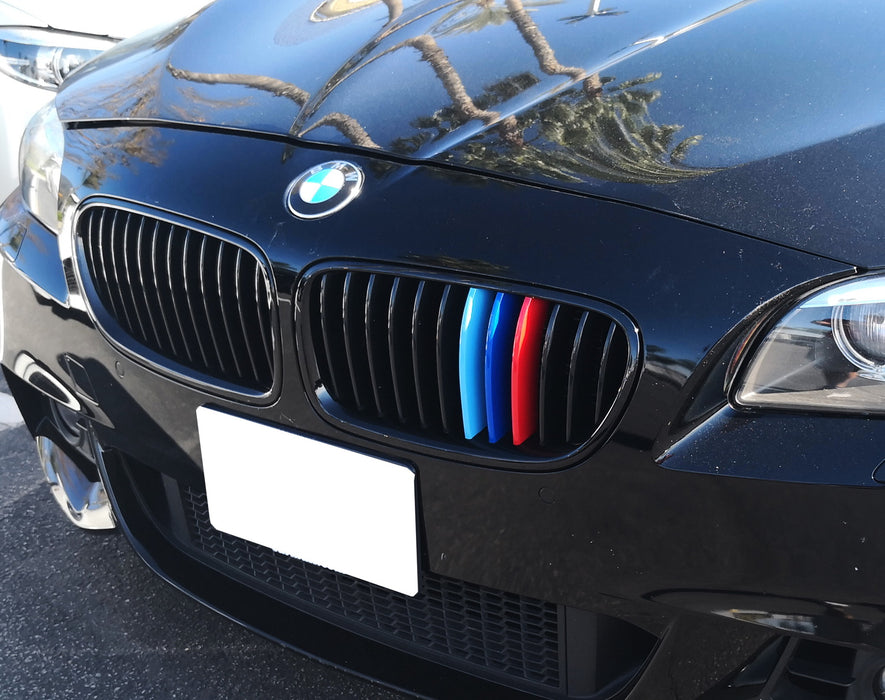 M Tri-Color Grille Insert Trims For BMW F10 F11 5 Series Kidney Grill (12 Bars)