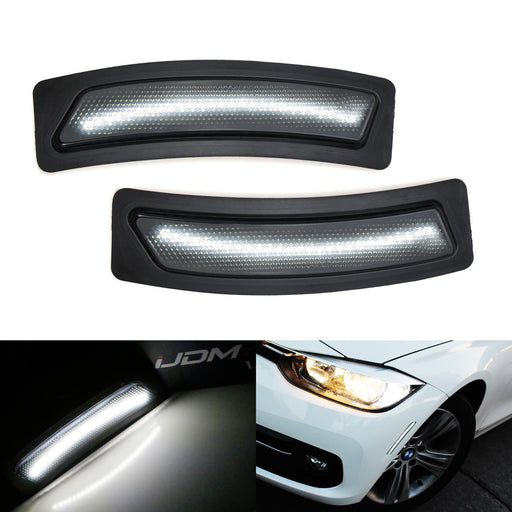 Glossy Black White LED Strip Bumper Side Marker Lights For 16-19 BMW 3 4 Series