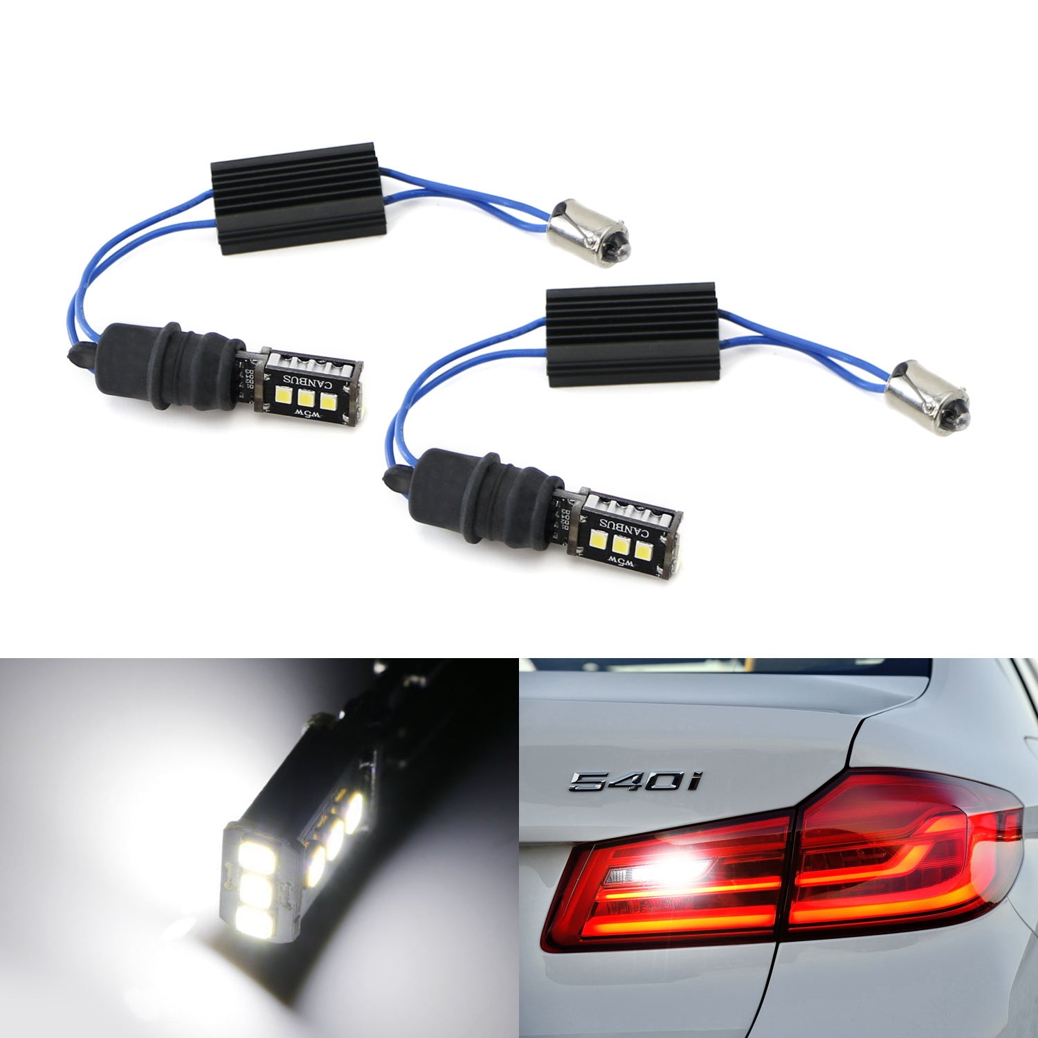 White LED Bulbs w/Can-bus Decoders For 2017-up BMW G30 5 Series Revers ...