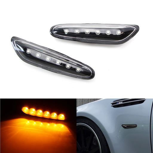 Black/Clear Front Side Marker Lamps w/ Amber LED Lights For BMW 1 3 5 X Series