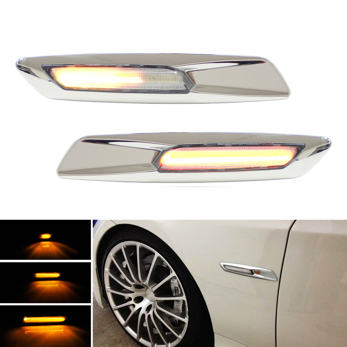 Sequential LED Amber Side Marker Lights For Audi A3 A4 A6 B5 2002-2009 – Clear/Chrome