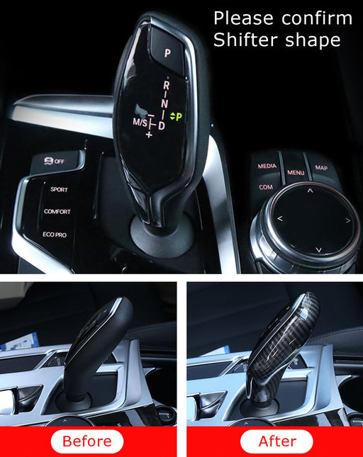 Black Carbon Fiber Pattern Shift Knob Cover For BMW Gxx 3 4 5 7 Series X5 X6 X7