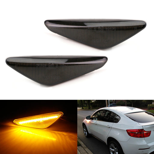 Smoked Sequential Flash Amber LED Front Side Marker Light Kit For BMW X3 X5 X6