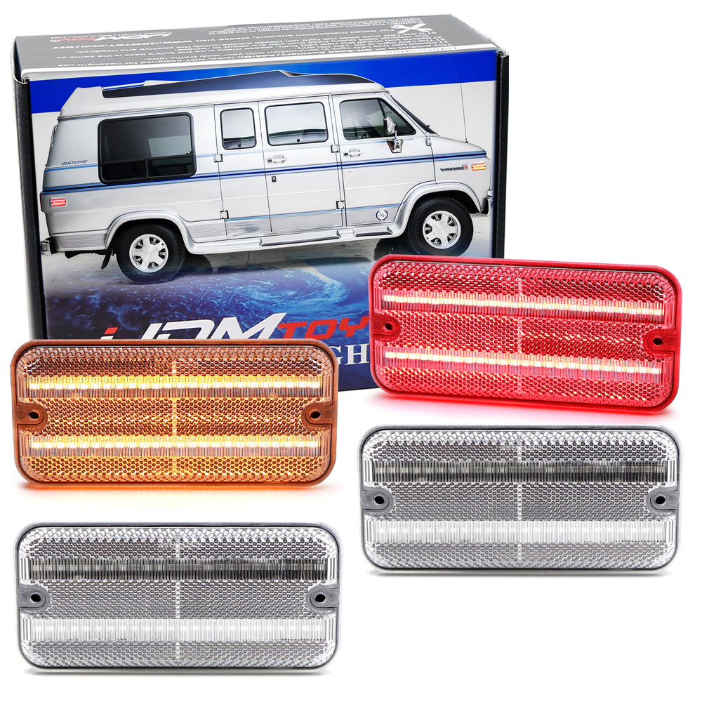 Clear Lens Amber/Red Full LED Front/Rear Side Markers For 1985-95 GMC/Chevy Van