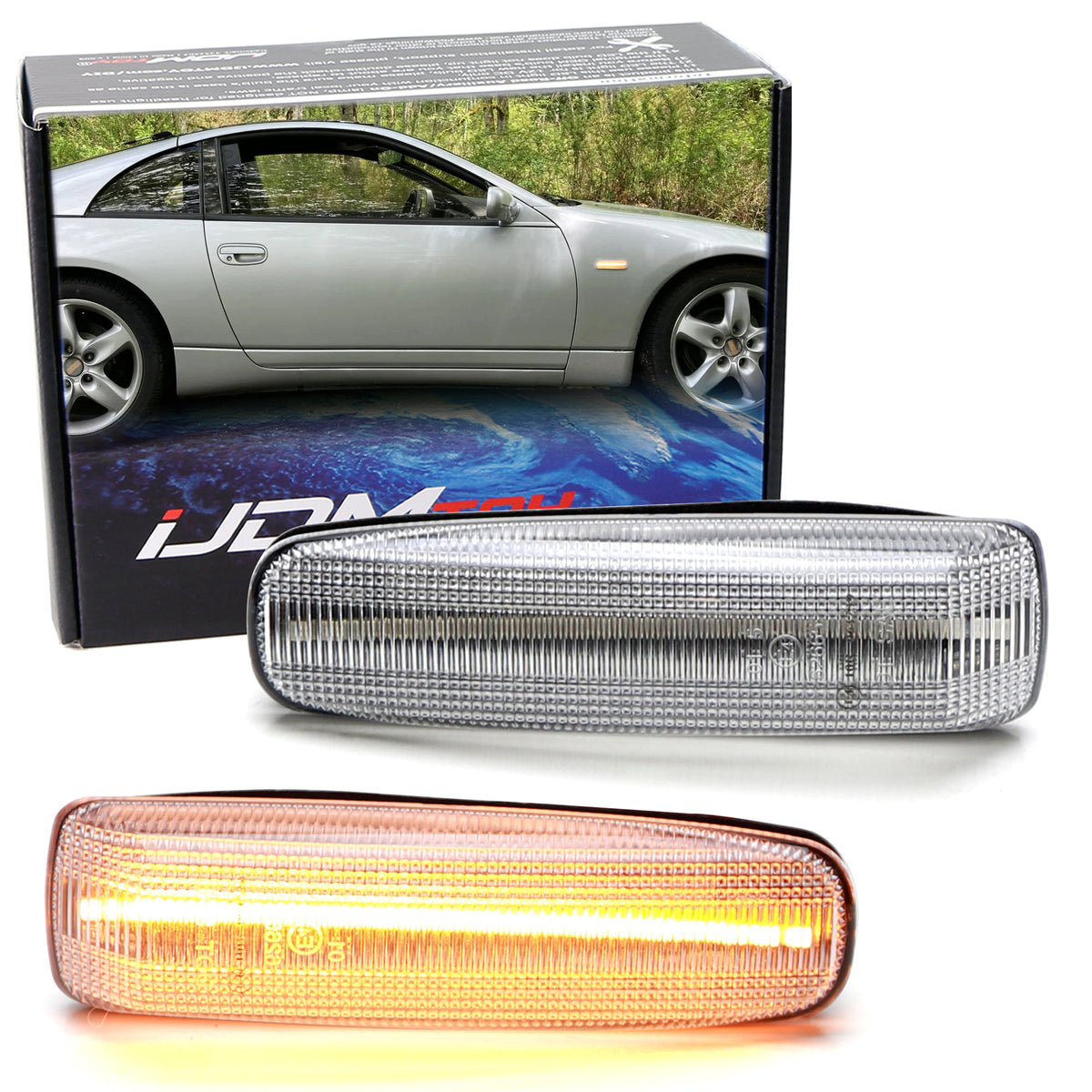 JDM-Spec Clear LED Sequential Blink Side Marker w/ Wires For 90-96 Nissan  300ZX