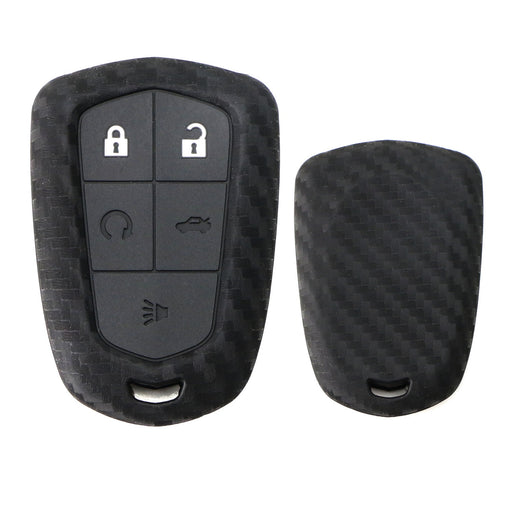 Carbon Fiber Soft Silicone Key Fob Cover For 15-up Cadillac ATS CT6 CTS ELR XTS