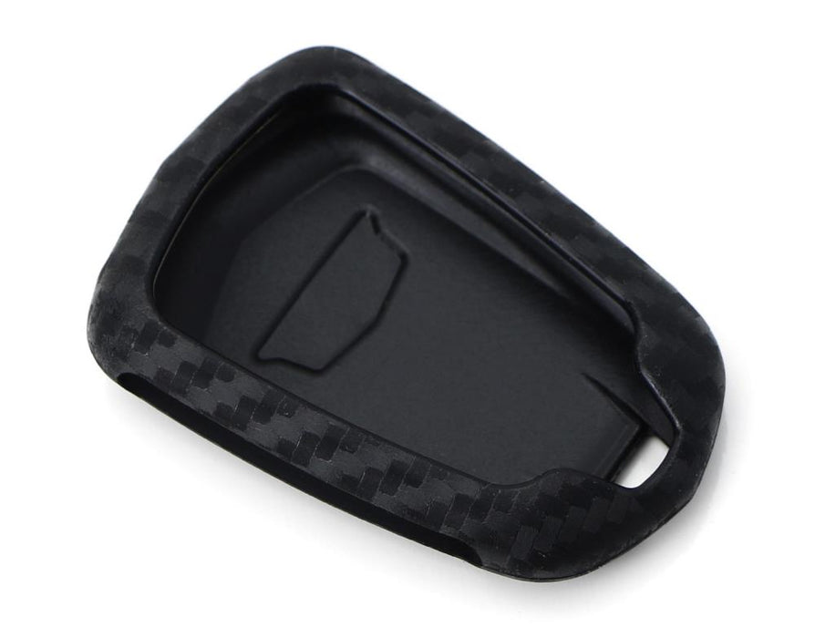 "Carbon Fiber" Soft Silicone Key Fob Cover For 2015-up Cadillac ATX CTS CT6 ELR XTS XT5 SRX Escalade Shield Shape Smart Key (Black Twill Weave Pattern)-iJDMTOY