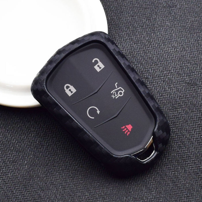 Carbon Fiber Soft Silicone Key Fob Cover For 15-up Cadillac ATS CTS CT6 ELR XTS