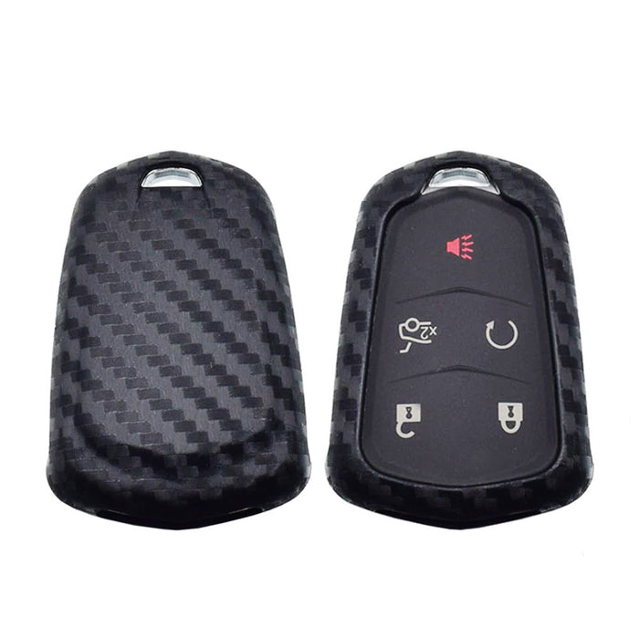 Carbon Fiber Soft Silicone Key Fob Cover For 15-up Cadillac ATS CTS CT6 ELR XTS