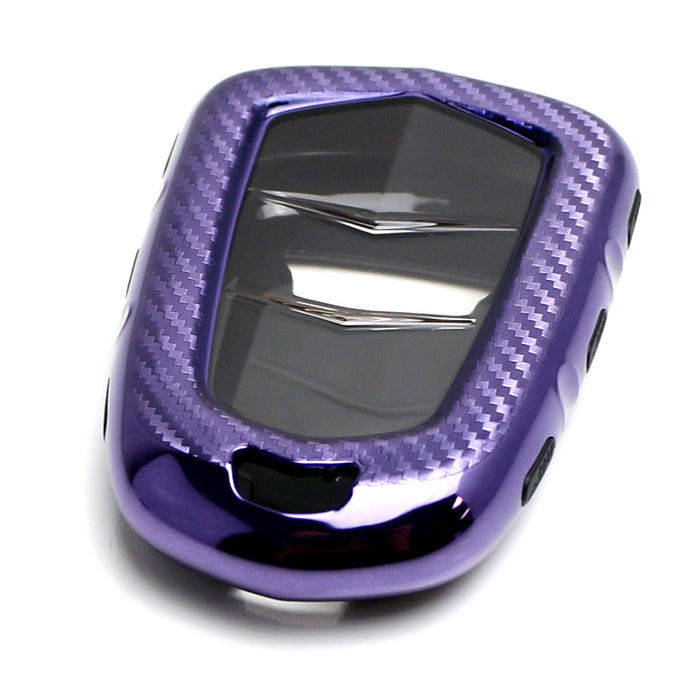 Purple w/Carbon TPU Key Fob Protective Case For Cadillac 15-19/20 ATS CTS CT6...