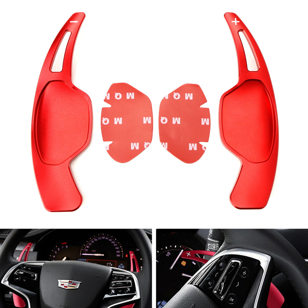 Red Aluminum Steering Wheel Paddle Shifter Extensions For 2013-2019 Cadillac XTS