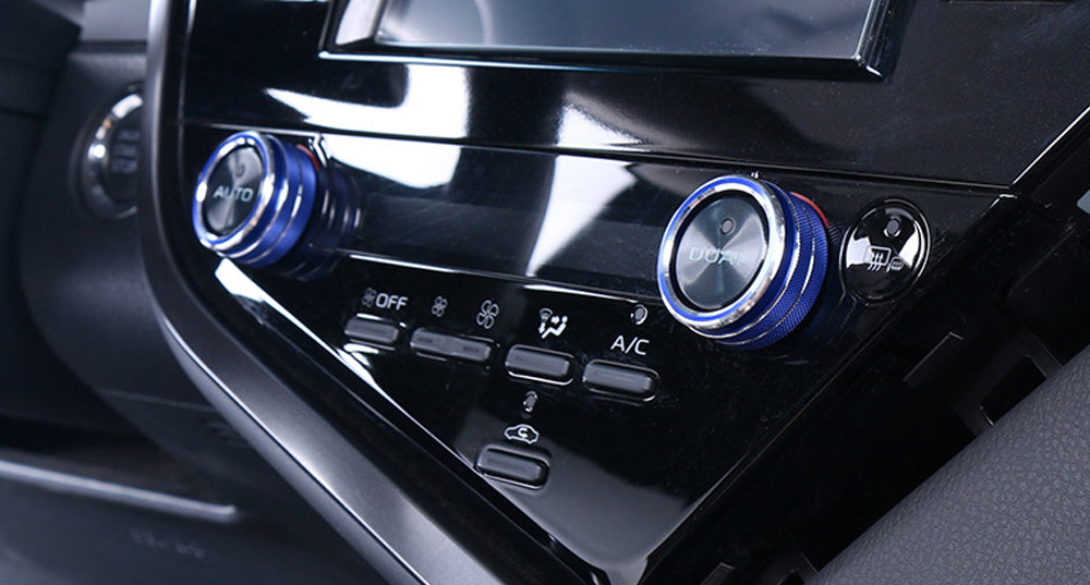 3pc Blue AC Turn Knobs, Engine Push Start Decoration Trim For 2021+ Toyota Camry