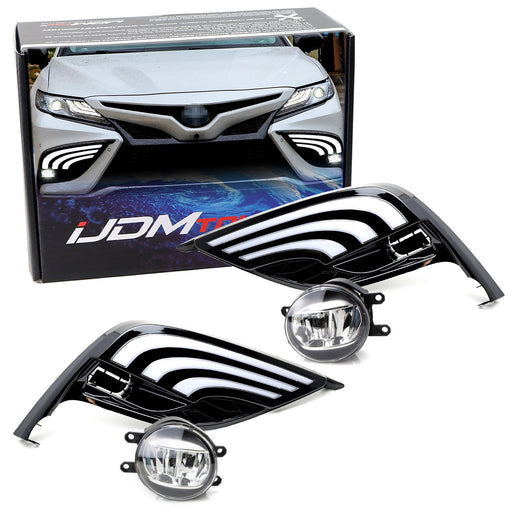 JDM-Spec LED Fog Light Kit w/ White/Amber LED DRL Bezels For 21-up Camry SE XSE