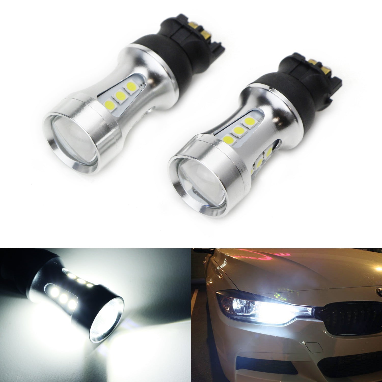 White CANbus PW24W LED Bulbs For BMW F30 3-Series VW MK7 Golf Halogen ...