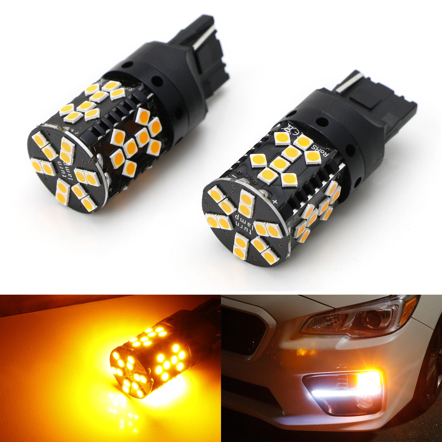 No Hyper Flash 25W Amber 7440 CANbus LED Bulbs For Front/Rear Turn Sig