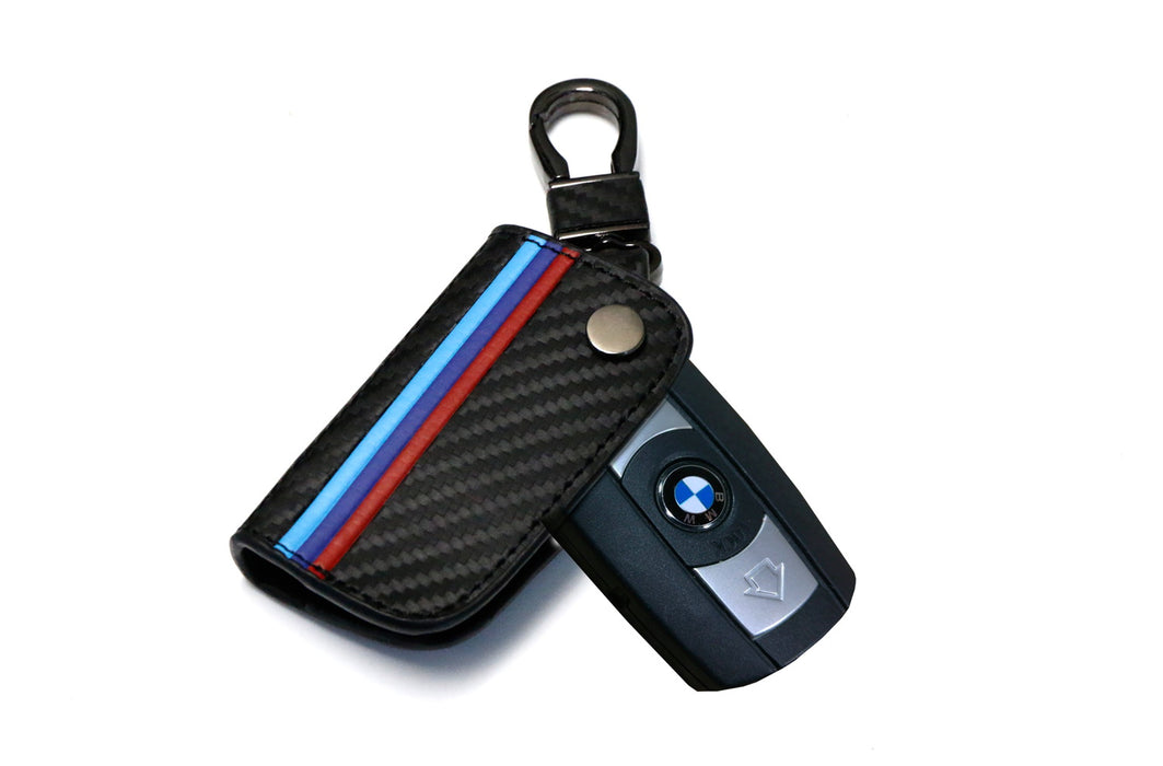 M-Colored Stripe Carbon Fiber Smart Remote Key Fob For BMW 1 3 5 6 Series X5 X6