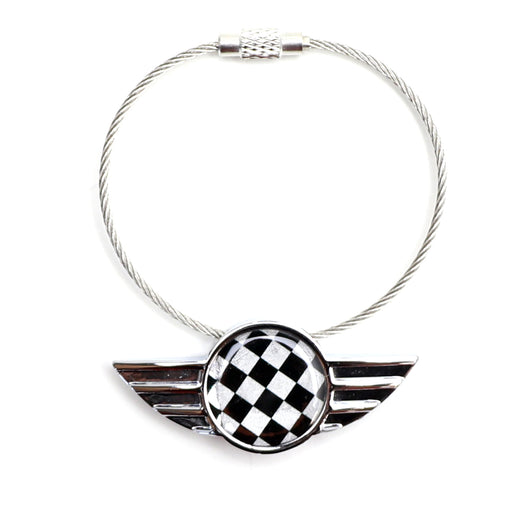 Black/White Checkered Pattern Wing Shape Key Chain Ring Keychain For MINI Cooper