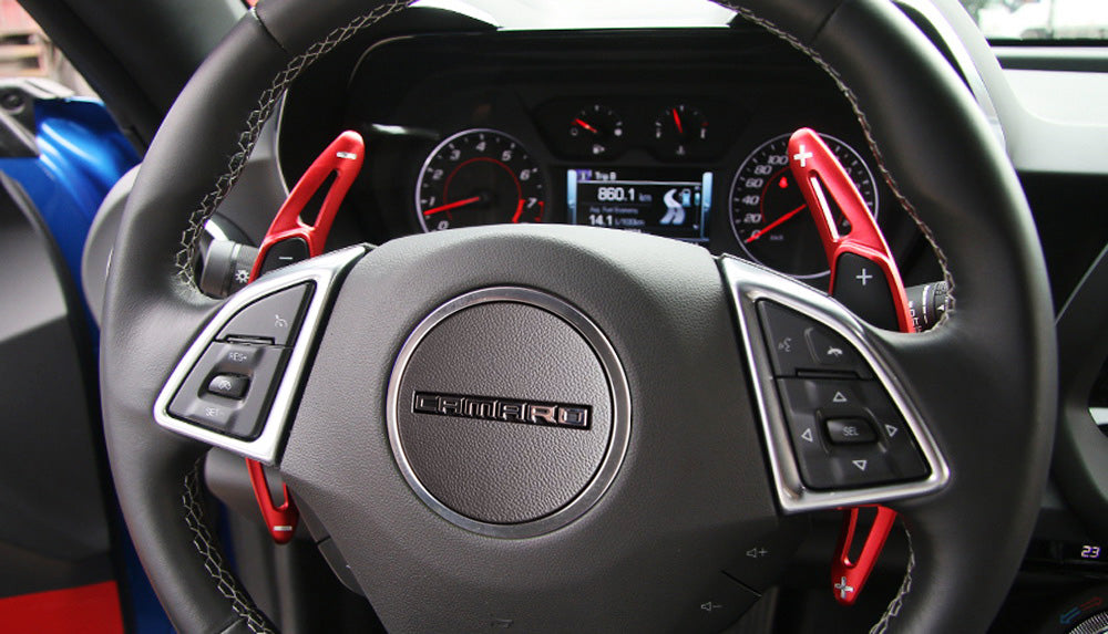 Red Steering Wheel Paddle Shifter Extensions For Chevy 14-19 C7 Corvette, Camaro