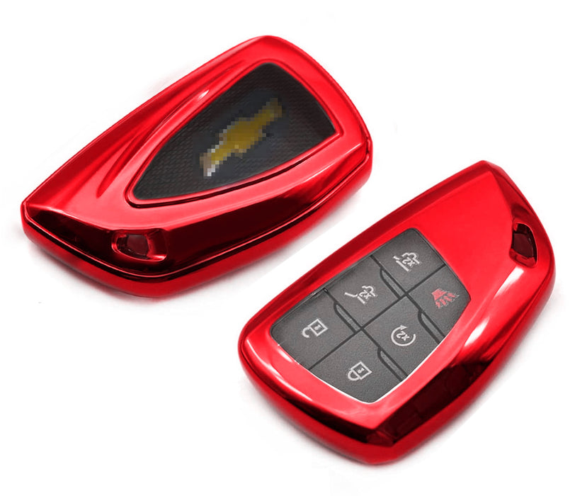 Red TPU Key Fob Case w/ Face Cover For 2021-up Chevy Suburban/Tahoe, GMC Yukon
