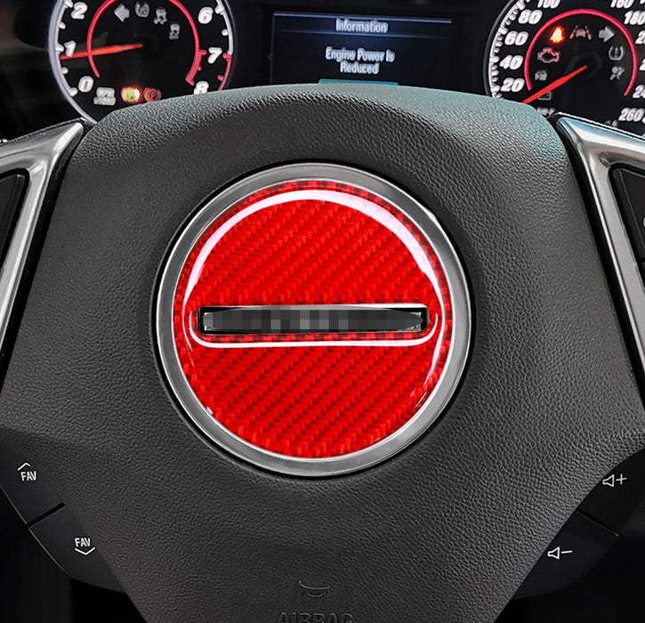 Gloss Red Carbon Fiber Steering Wheel Center Cover Trim For 2016-up Chevy Camaro