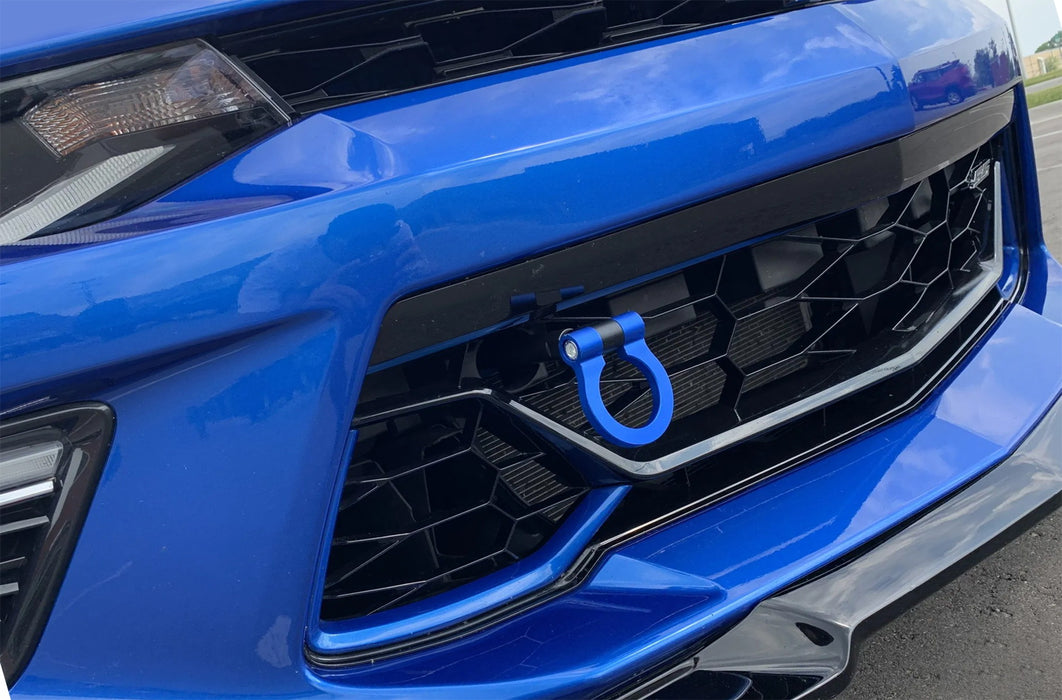 Blue Track Racing Style Aluminum Tow Hook Ring For 2016-up 6th Gen Chevy Camaro