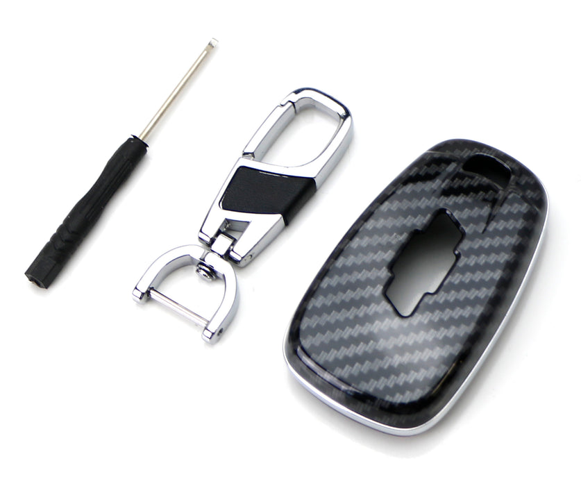 Glossy Black "Carbon Fiber" Pattern Exact Fit Key Fob Shell w/Keychain For Chevy