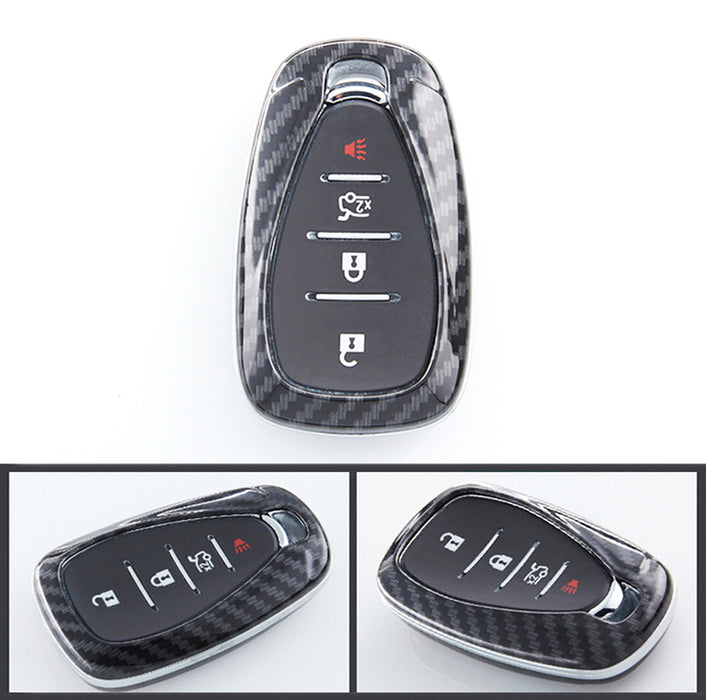 Glossy Black "Carbon Fiber" Pattern Exact Fit Key Fob Shell w/Keychain For Chevy