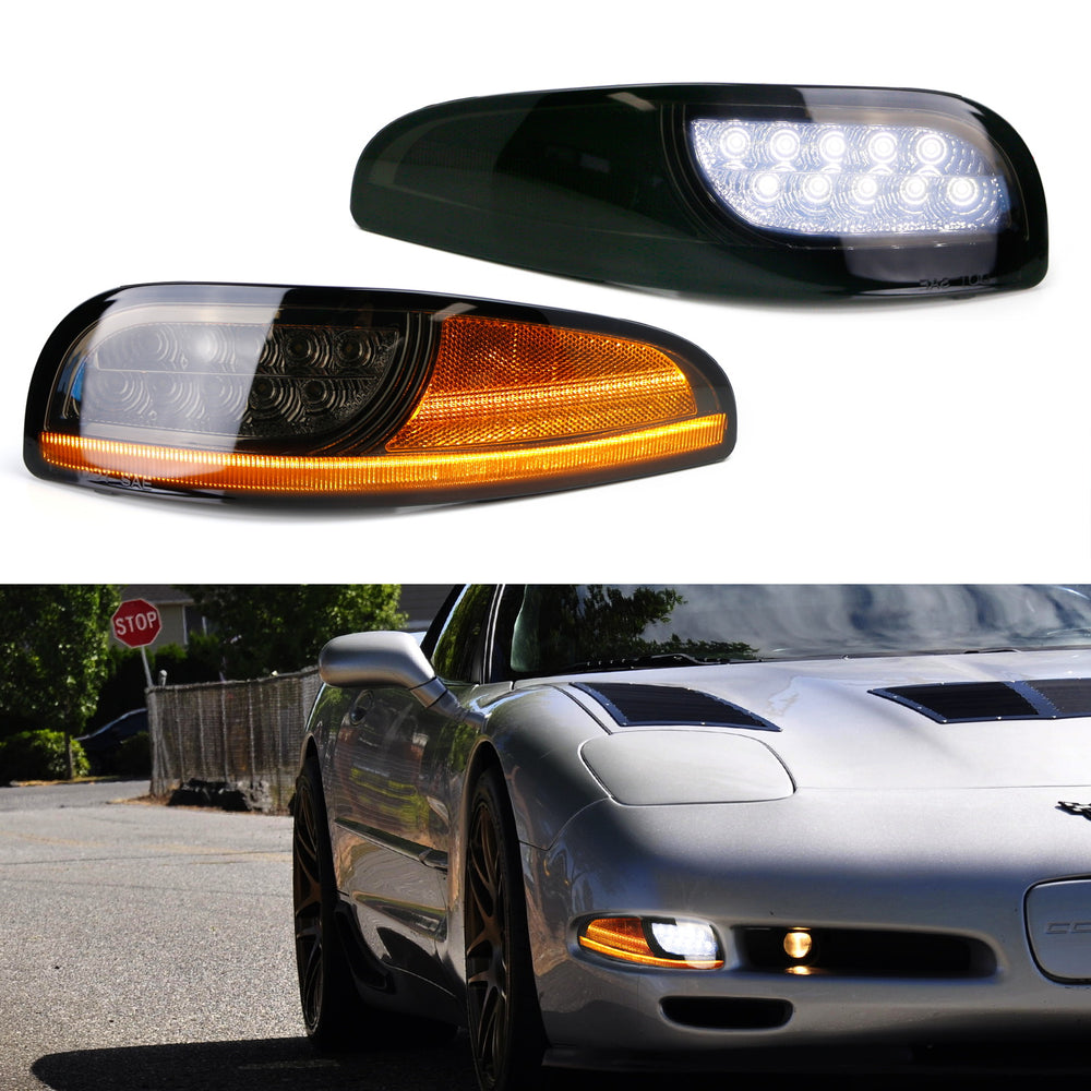 Smoke LED DRL/Sequential Front Turn Signal Light Kit For 97-04 Chevy Corvette C5