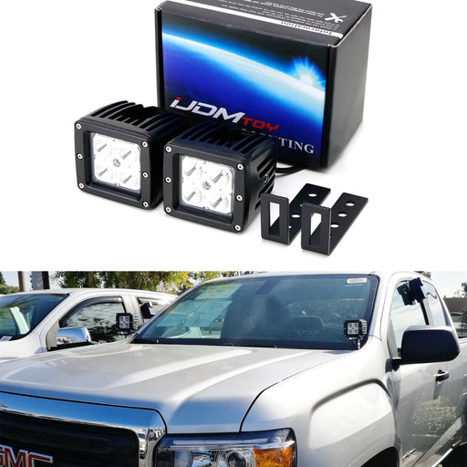 CREE LED Pod Lights w/ A-Pillar Mounting Brackets Wiring For 15+ Chevy GMC Truck