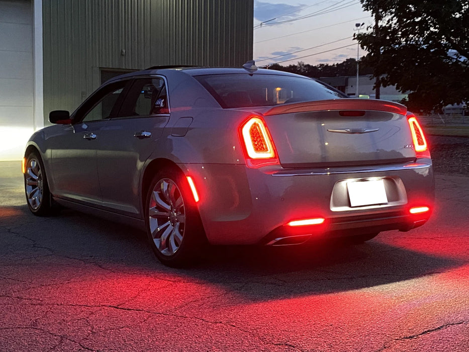 Dark Smoked Lens Full LED Rear Bumper Reflector Lights For 2015-up Chrysler 300