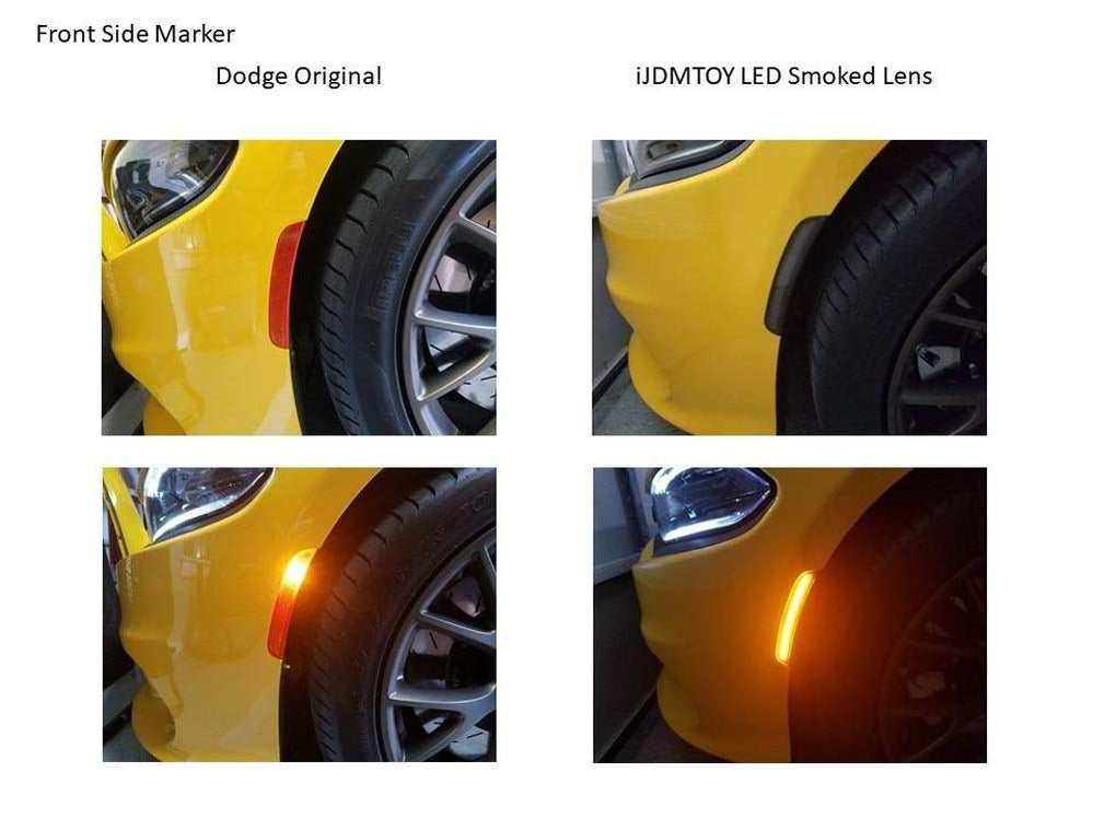 thumbnail image 2 of Smoked Lens Full LED Side Marker Light Kit For 2015-2019 Chrysler 300 – Amber/Red, Direct Replacement (iJDMTOY) 2 of 5