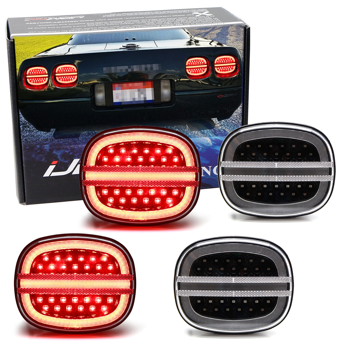 Clear Lens w/Black Interior Full LED Halo/Laser Tail Lamps For 90