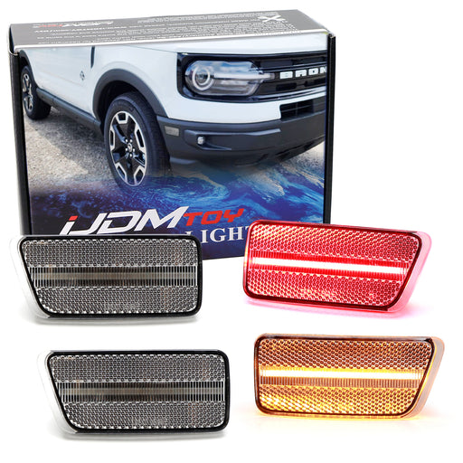 4pc Set Clear Lens Amber/Red Full LED Side Markers For 2021-up Ford Bronco Sport