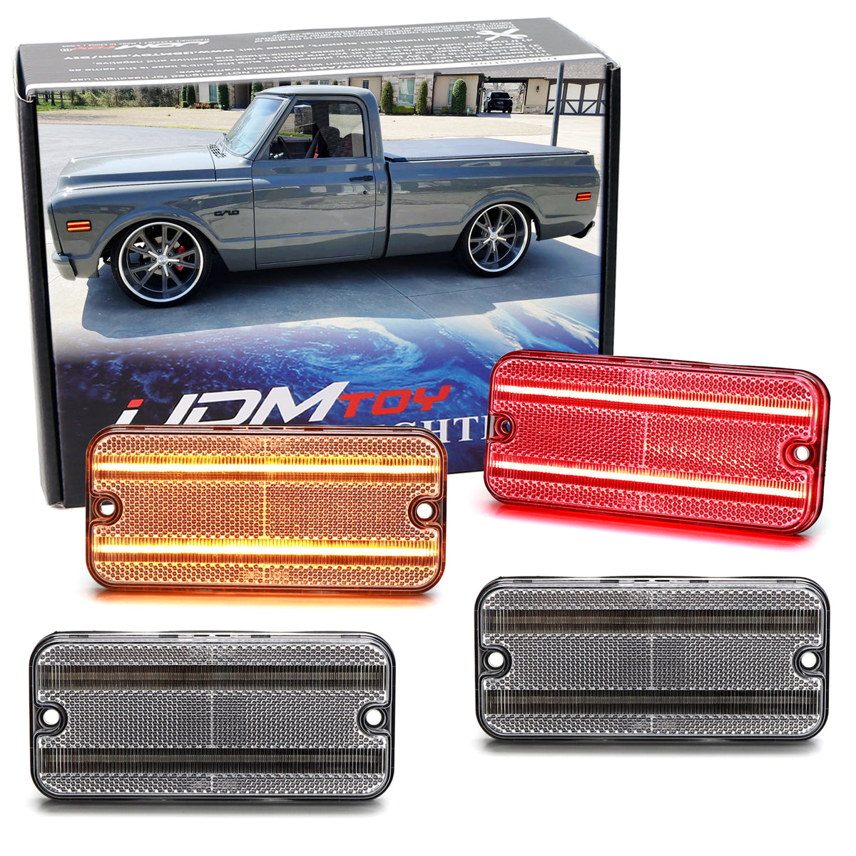 Clear Double Row Amber/Red Full LED Side Markers For 1968-72 Chevy