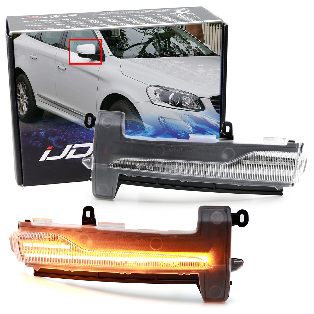LEDSON ミラーイヤーランプ　24VLED 白／赤　スカニア、ボルボ。 Clear Lens Sequential Blink Full LED Side Mirror Cap Lights For 14
