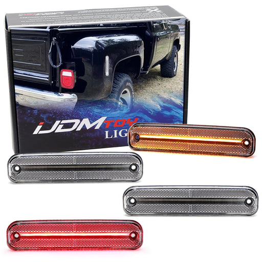 4pc Set Clear Lens Amber/Red Full LED Side Markers For 75-80 Chevy GMC C/K Truck