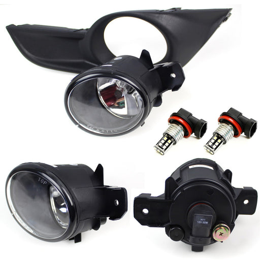 Clear Lens Fog Lights w/ White LED Blubs Bezel Covers, Wirings For 13-15 Altima