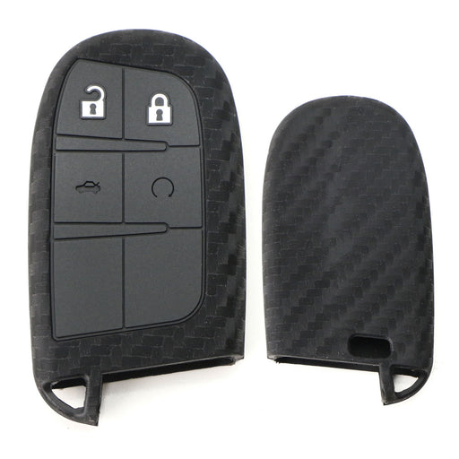 Carbon Fiber Silicone Key Fob Cover For Dodge Charger Challenger Jeep Chrysler
