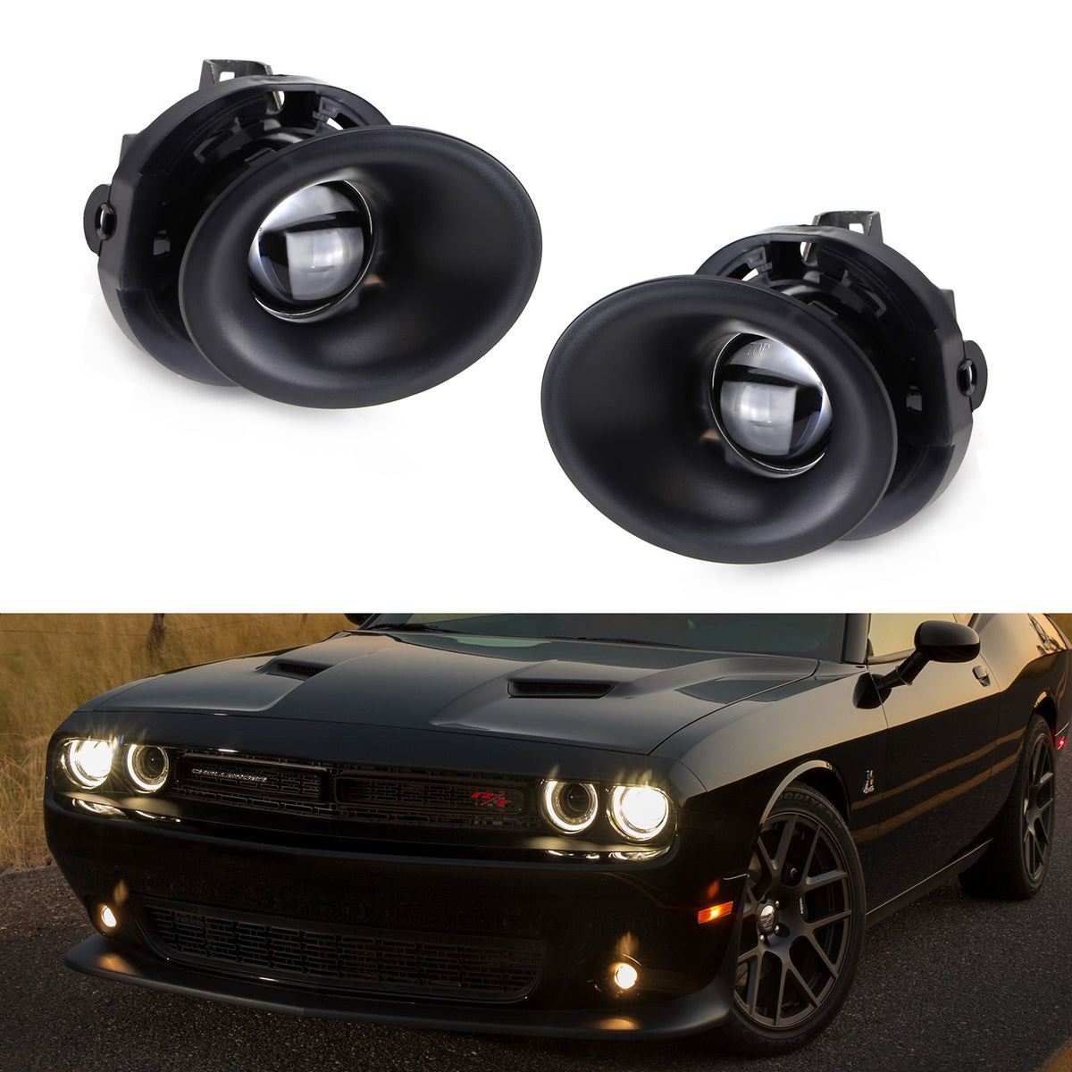 Complete Fog Light Kit For 2015-2022 Dodge Challenger - Pair With Wiring, Switch, Clear Lens, H11 Halogen