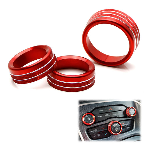 Red AC Climate Control Vol Switch Knob Ring Covers For 15-up Charger Challenger