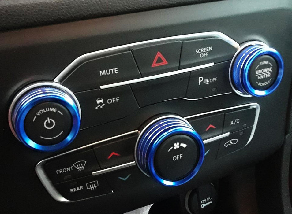 Blue AC Climate Control Vol Switch Knob Ring Covers For 15-up Charger Challenger