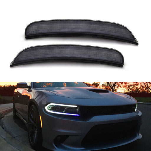 Smoked Lens Amber LED Front Side Marker Lamps Assembly For 2015-up Dodge Charger