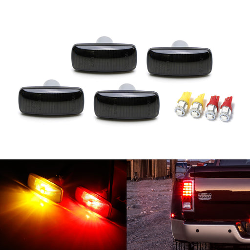 Smoked Lens Front/Rear Fender Side Marker Lamps w/ LED Bulbs For 10-18 Dodge RAM