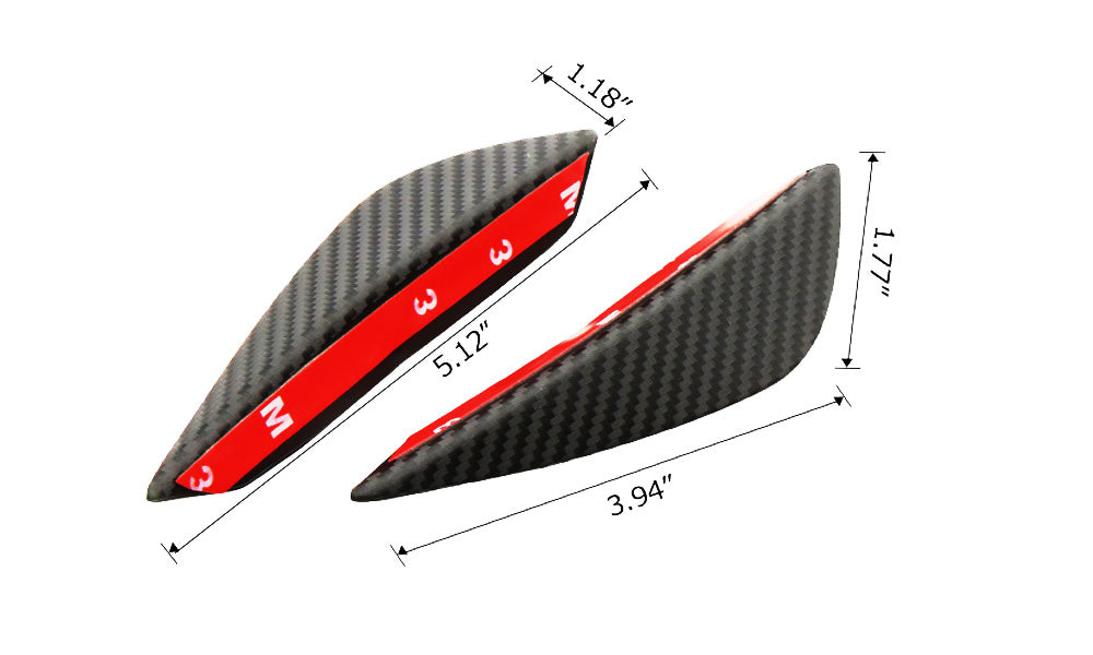 4pc Black Carbon Fiber Patten Front Bumper Canard, Body Diffuser Fins, Universal